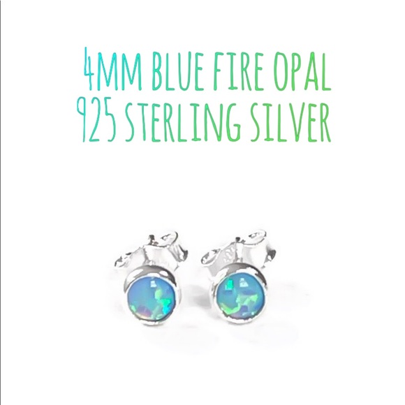925 Sterling Silver 4MM Genuine Australian Blue Fire Opal Gemstone Stud Earrings - Picture 1 of 8